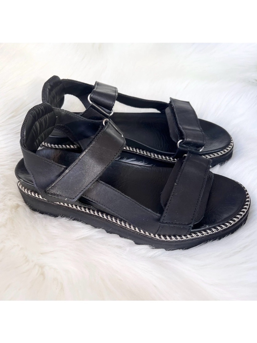 Whistles Noah Sporty Sandal Sz 40 US 9 Leather Black Comfortable Platform Preppy